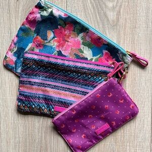 Vera Bradley 3-piece set ripstop pencil pouch/cosmetic case in Superbloom